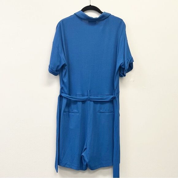 FRNCH Rib Knit Belted Romper, Royal Blue Size Large - Picture 5 of 12